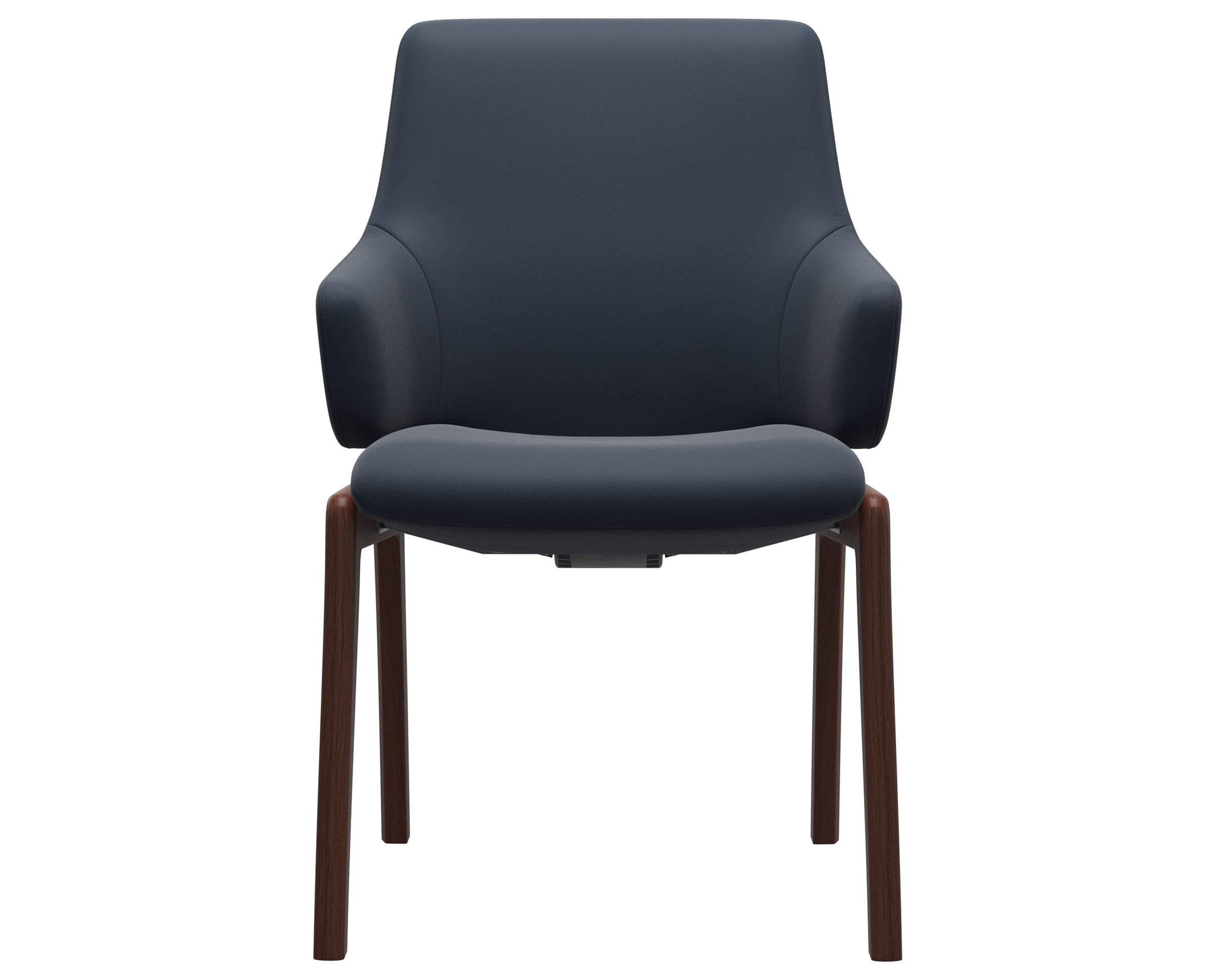 Paloma Leather Oxford Blue and Walnut Base | Stressless Laurel Low Back D100 Dining Chair w/Arms | Valley Ridge Furniture