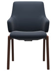 Paloma Leather Oxford Blue and Walnut Base | Stressless Laurel Low Back D100 Dining Chair w/Arms | Valley Ridge Furniture