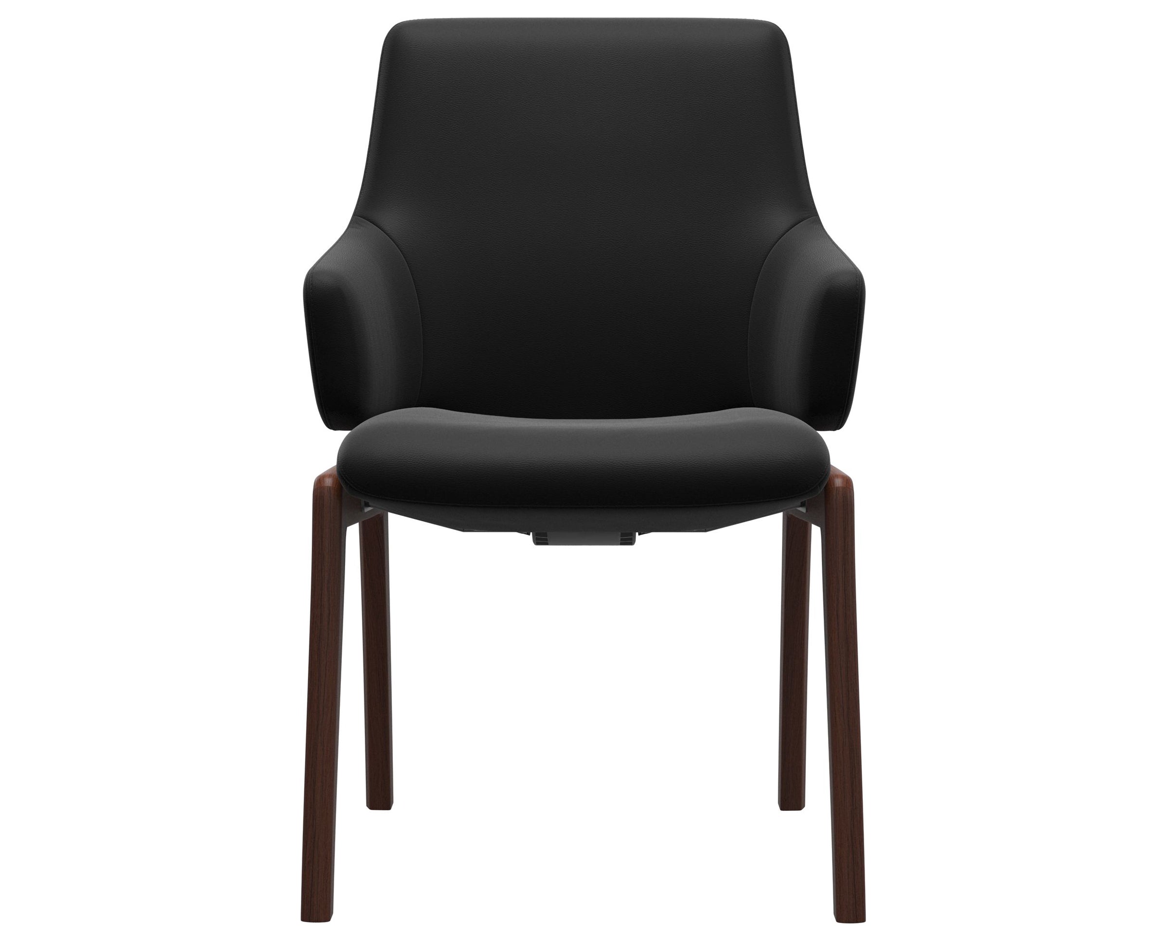 Paloma Leather Black and Walnut Base | Stressless Laurel Low Back D100 Dining Chair w/Arms | Valley Ridge Furniture