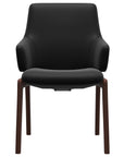 Paloma Leather Black and Walnut Base | Stressless Laurel Low Back D100 Dining Chair w/Arms | Valley Ridge Furniture