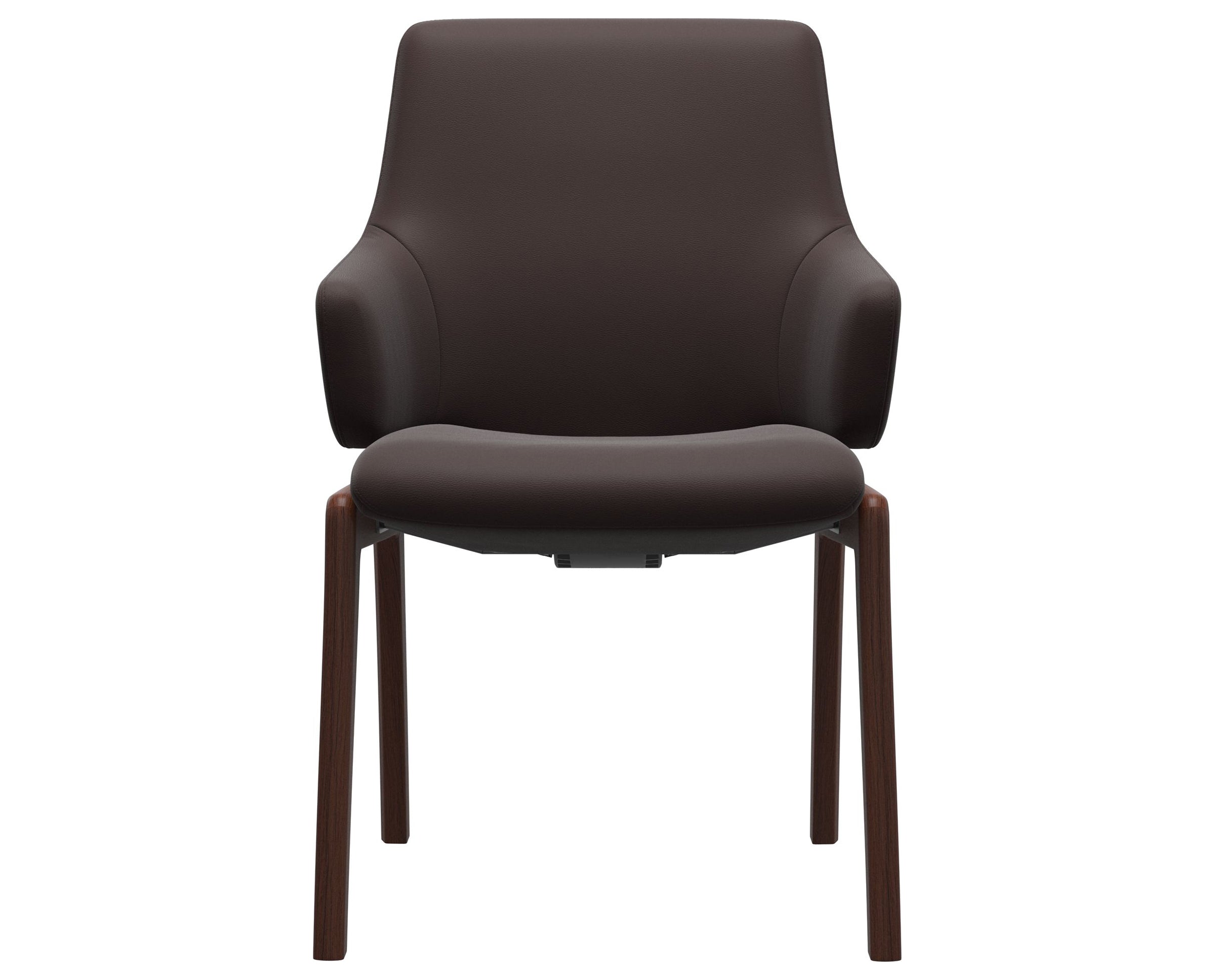 Paloma Leather Chocolate and Walnut Base | Stressless Laurel Low Back D100 Dining Chair w/Arms | Valley Ridge Furniture