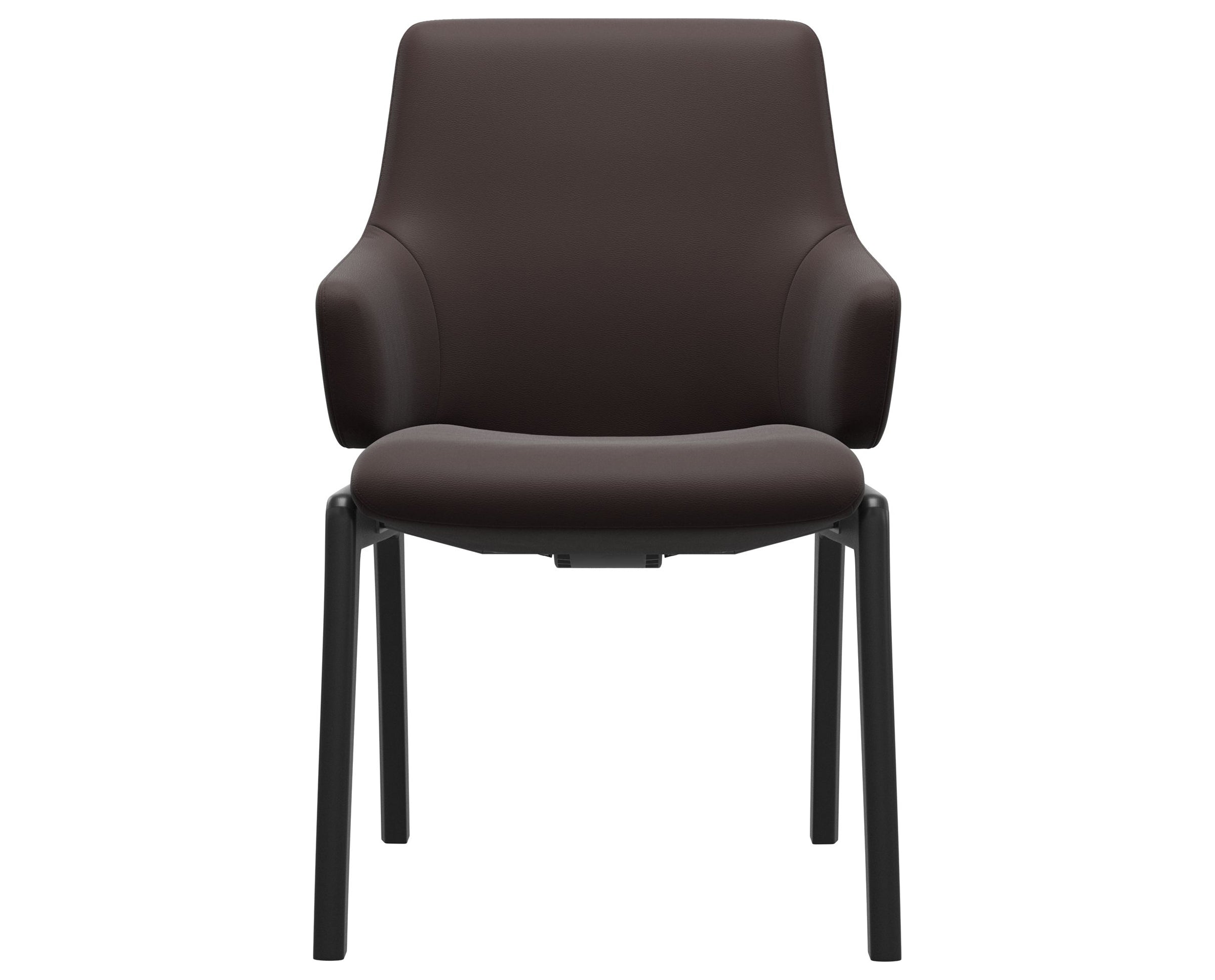 Paloma Leather Chocolate and Black Base | Stressless Laurel Low Back D100 Dining Chair w/Arms | Valley Ridge Furniture