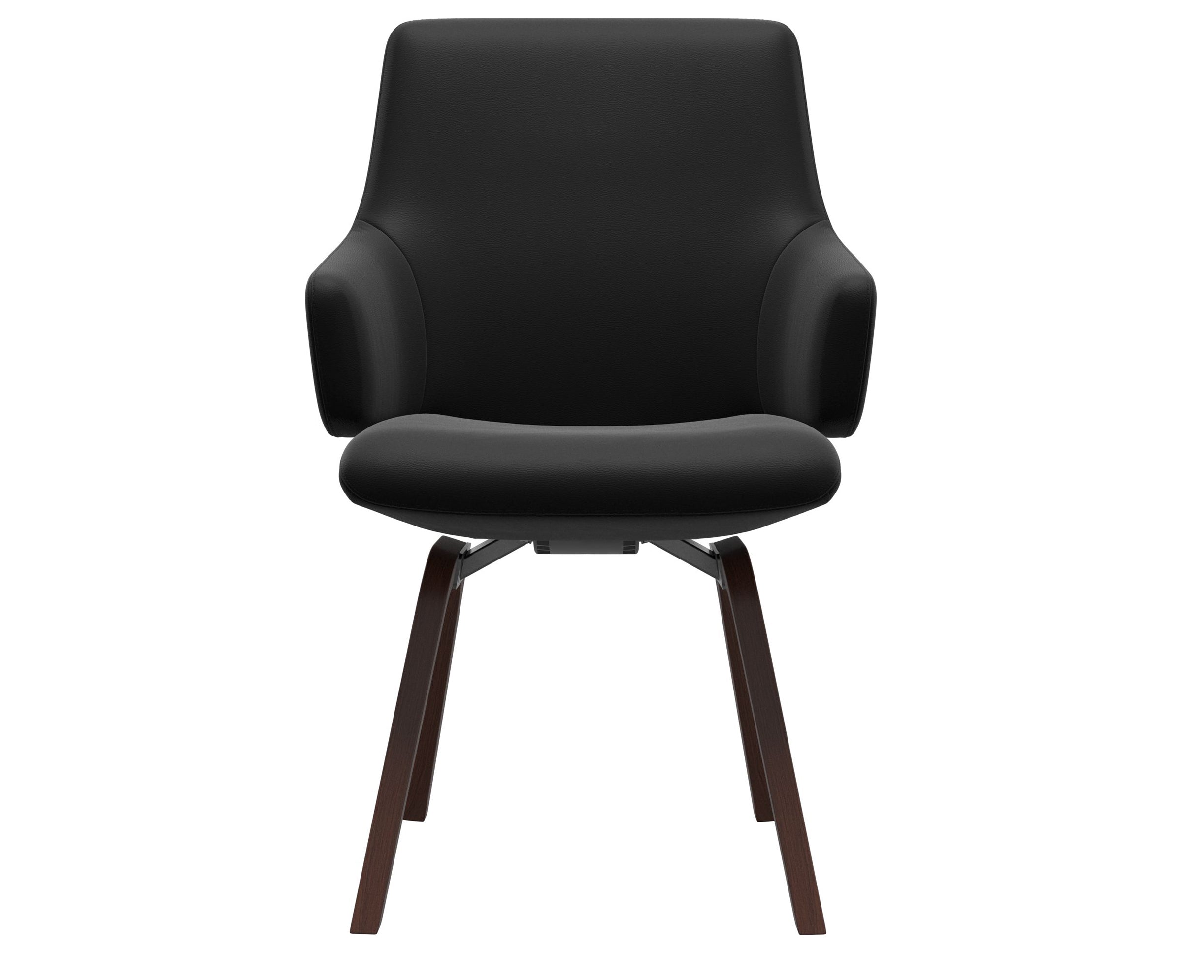 Paloma Leather Black and Walnut Base | Stressless Laurel Low Back D200 Dining Chair w/Arms | Valley Ridge Furniture