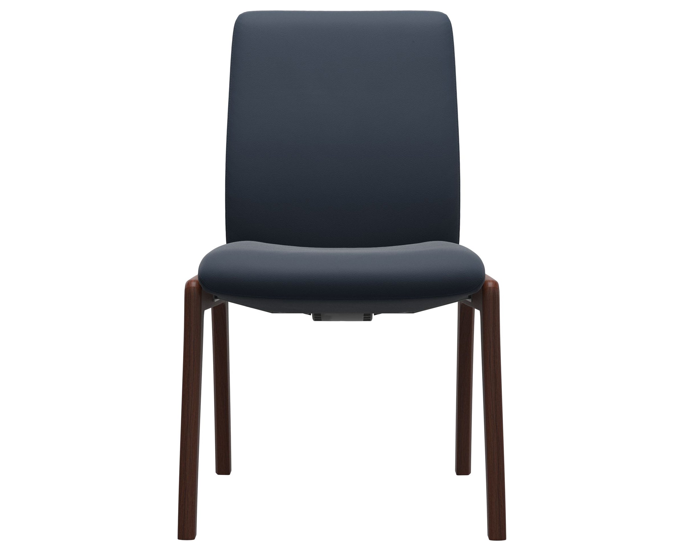 Paloma Leather Oxford Blue and Walnut Base | Stressless Laurel Low Back D100 Dining Chair | Valley Ridge Furniture