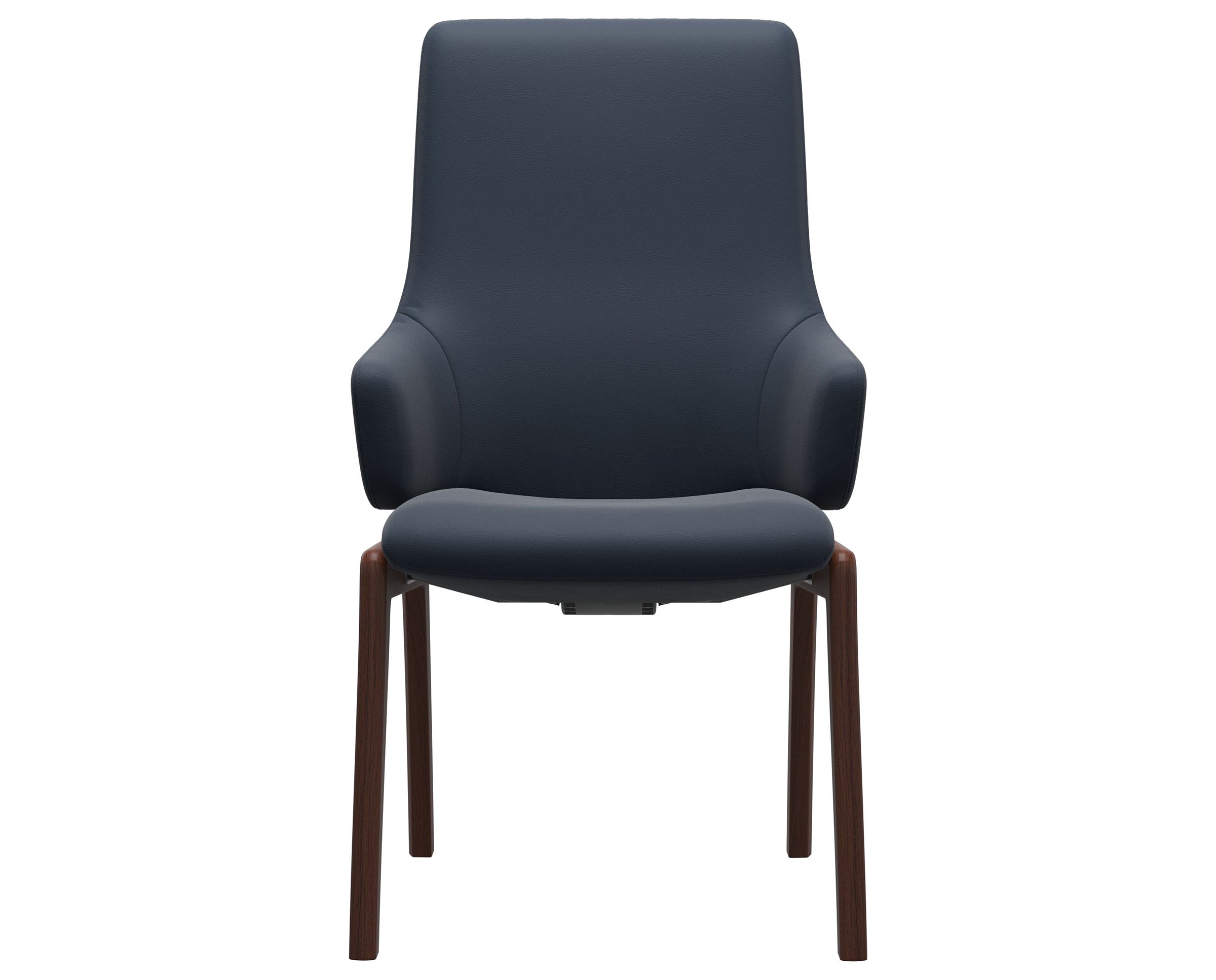 Paloma Leather Oxford Blue and Walnut Base | Stressless Laurel High Back D100 Dining Chair w/Arms | Valley Ridge Furniture