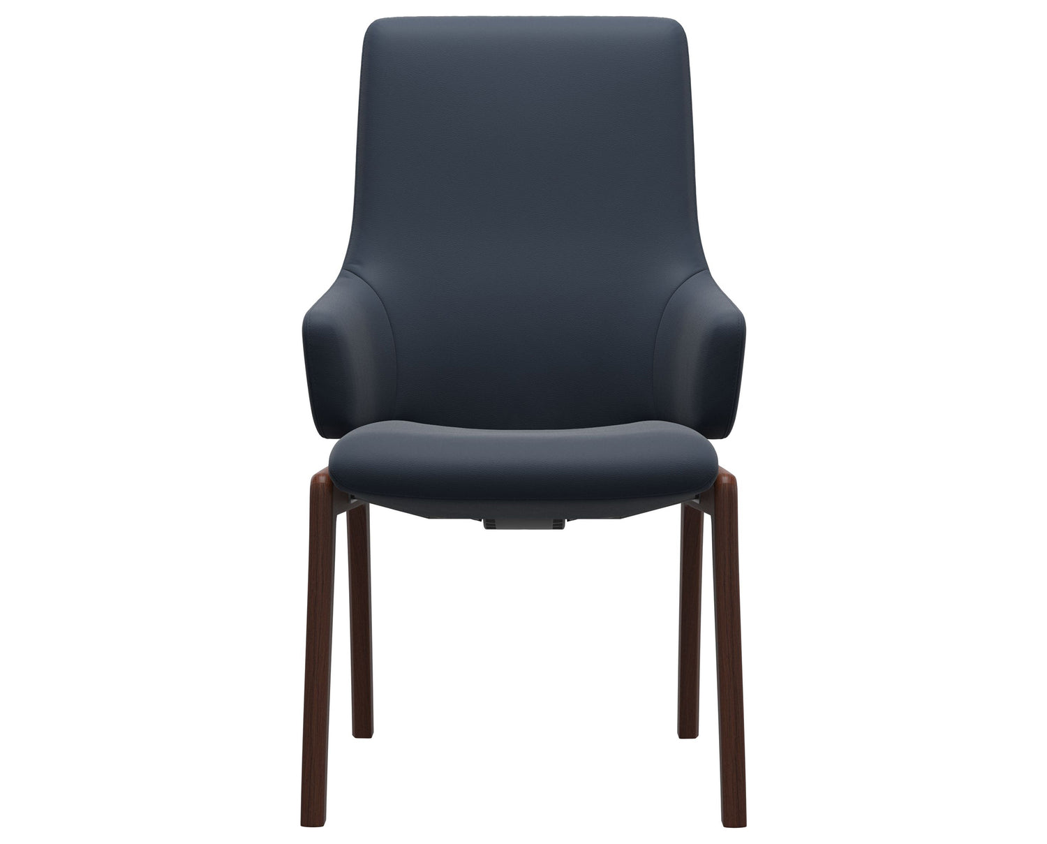 Paloma Leather Oxford Blue & Walnut Base | Stressless Laurel High Back D100 Dining Chair w/Arms | Valley Ridge Furniture
