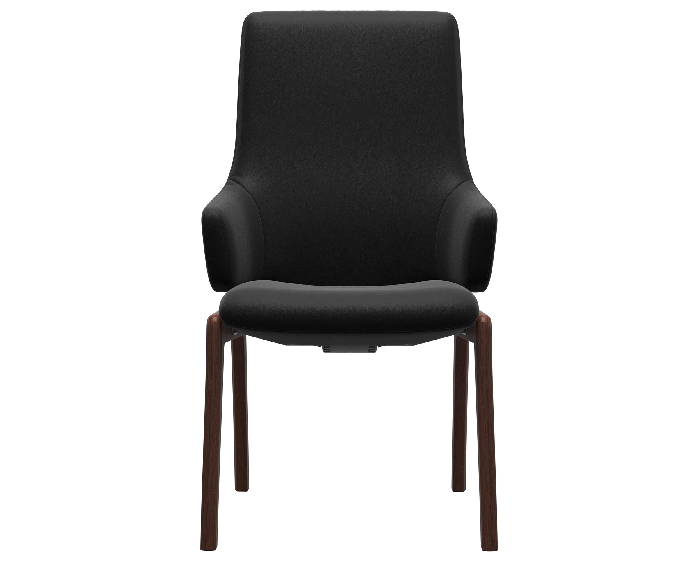 Paloma Leather Black and Walnut Base | Stressless Laurel High Back D100 Dining Chair w/Arms | Valley Ridge Furniture