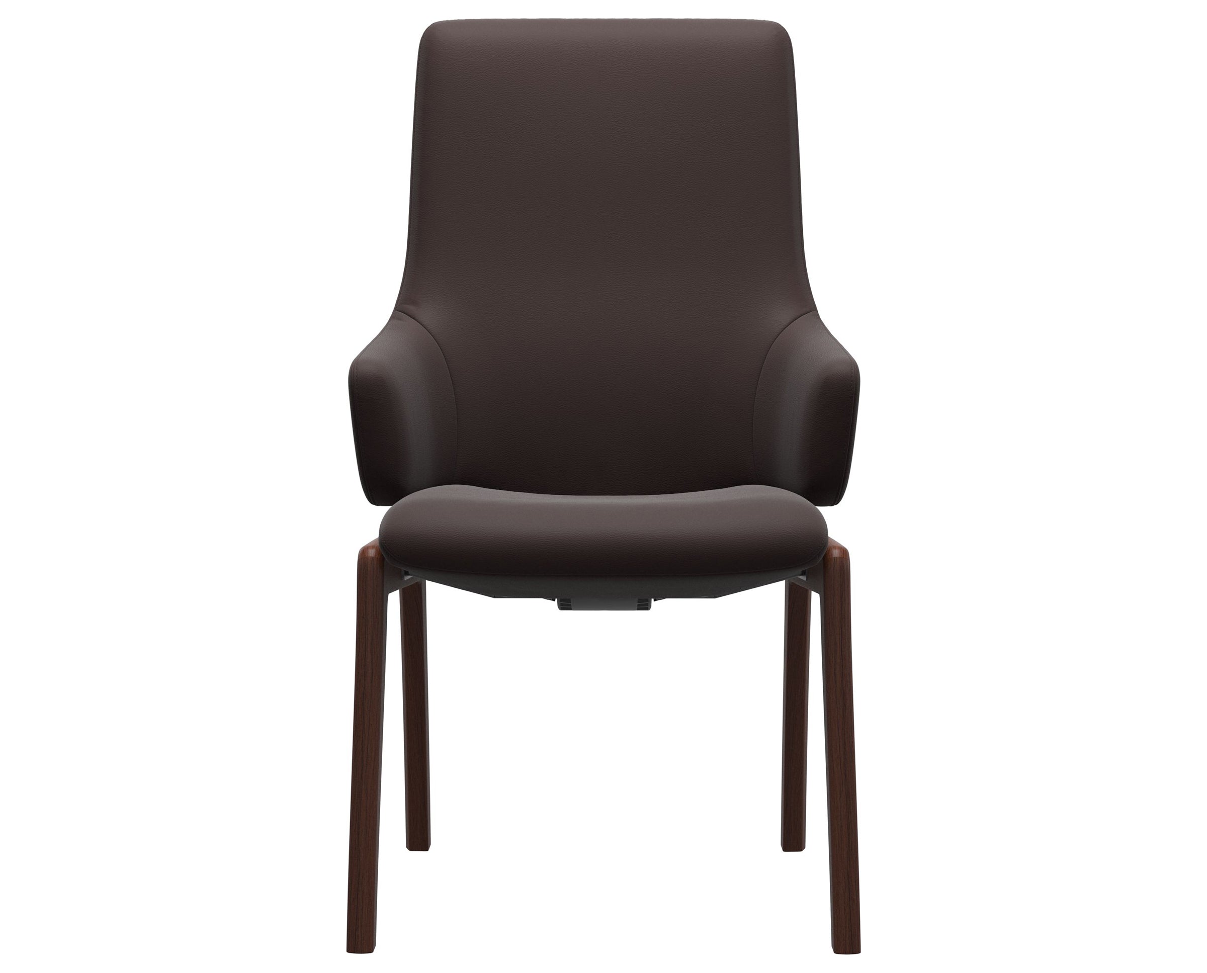 Paloma Leather Chocolate and Walnut Base | Stressless Laurel High Back D100 Dining Chair w/Arms | Valley Ridge Furniture