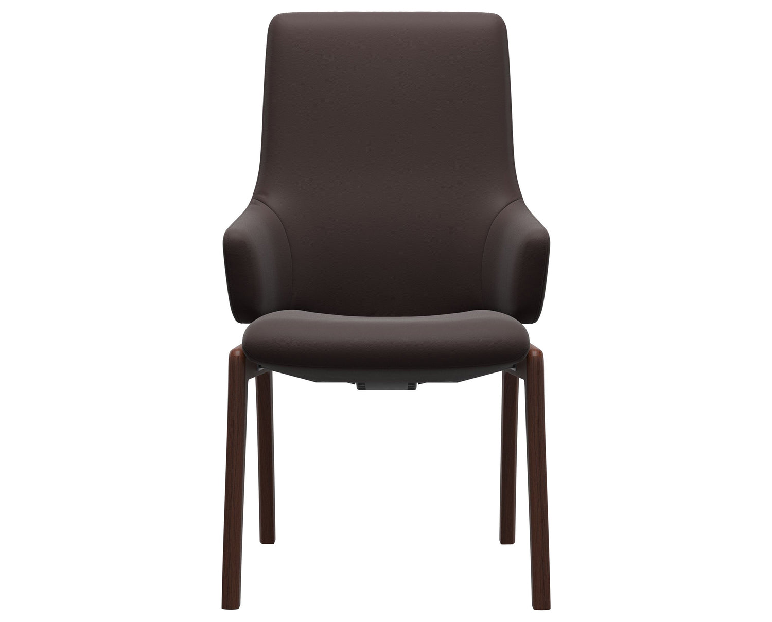 Paloma Leather Chocolate & Walnut Base | Stressless Laurel High Back D100 Dining Chair w/Arms | Valley Ridge Furniture