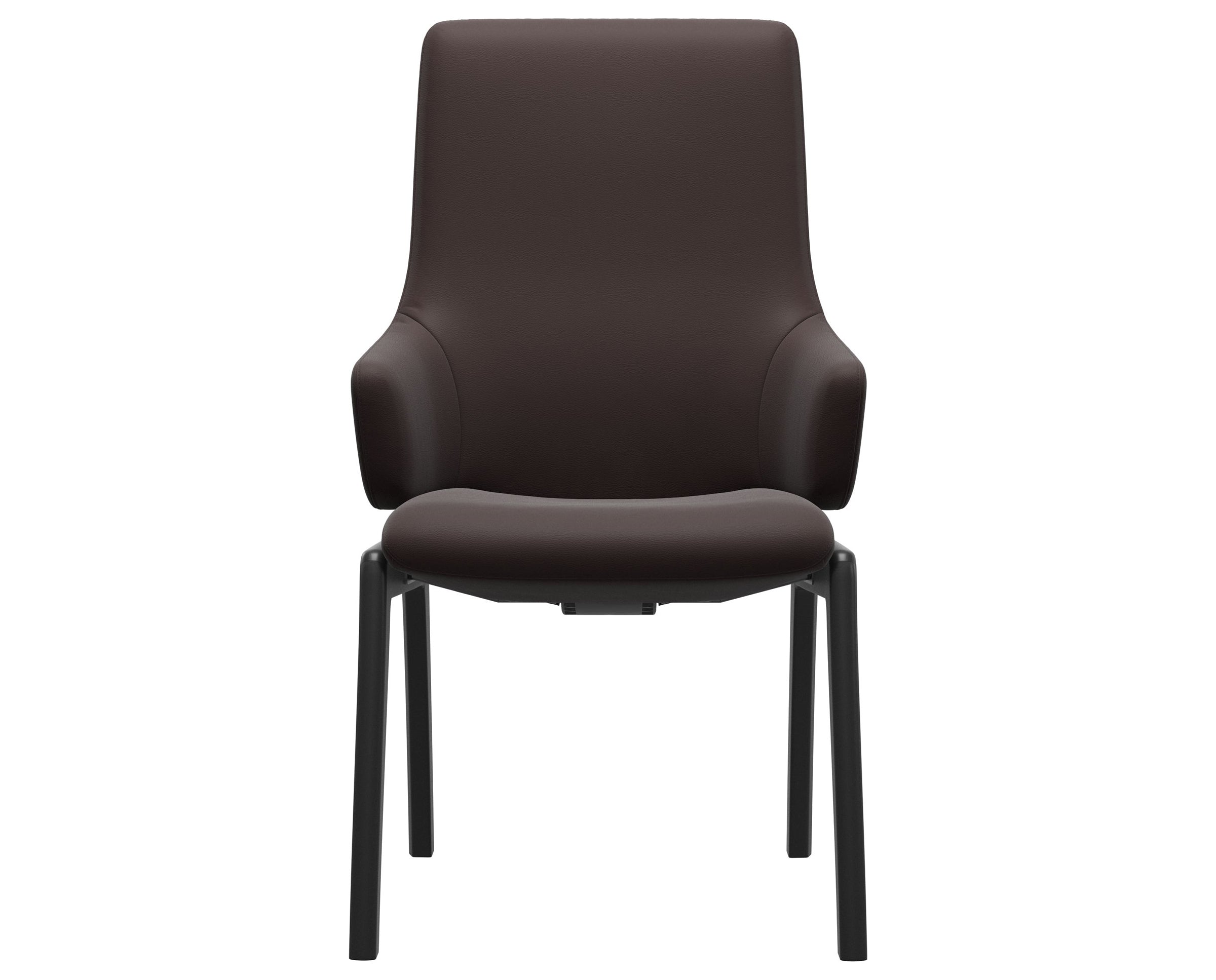Paloma Leather Chocolate and Black Base | Stressless Laurel High Back D100 Dining Chair w/Arms | Valley Ridge Furniture