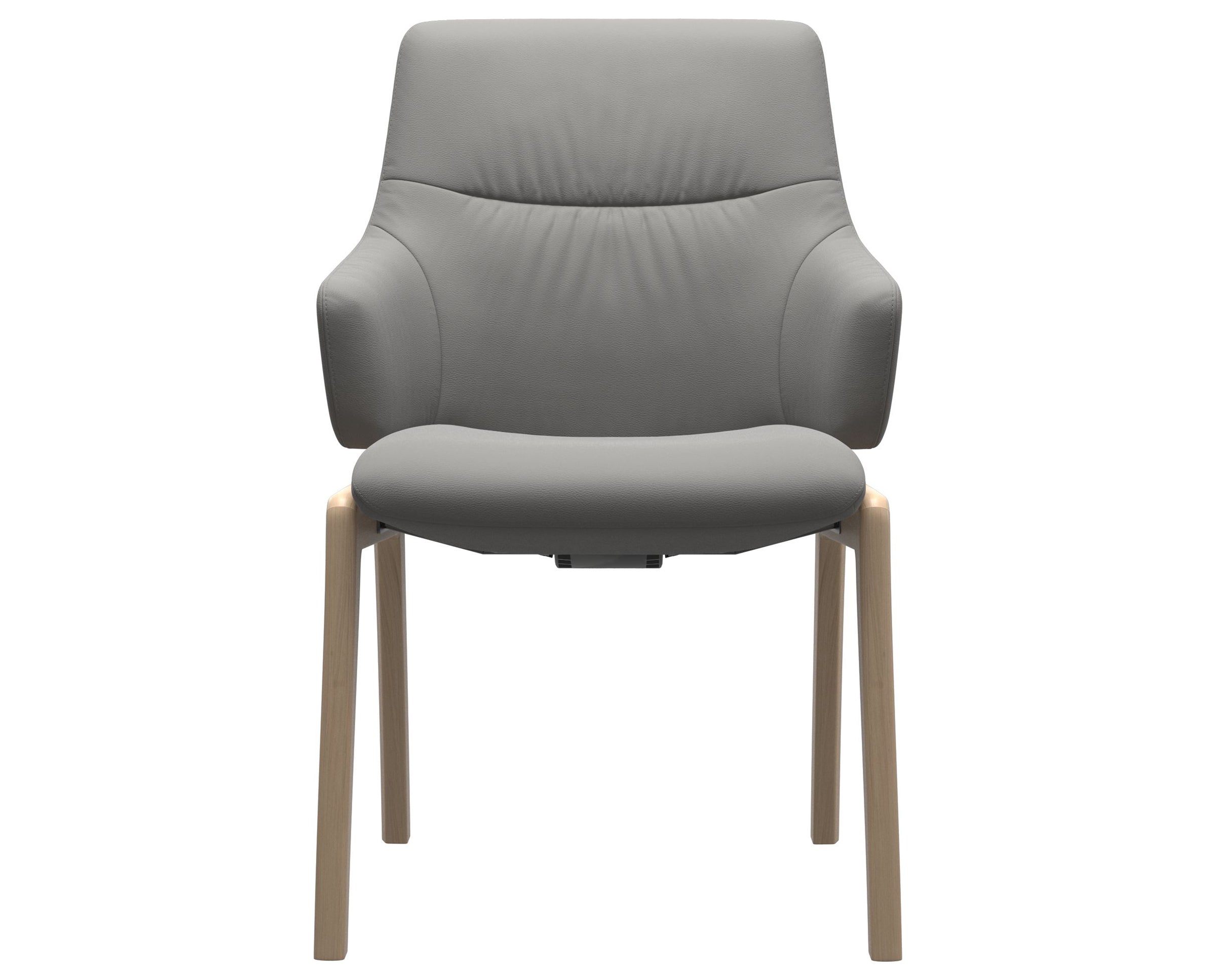 Paloma Leather Silver Grey and Natural Base | Stressless Mint Low Back D100 Dining Chair w/Arms | Valley Ridge Furniture
