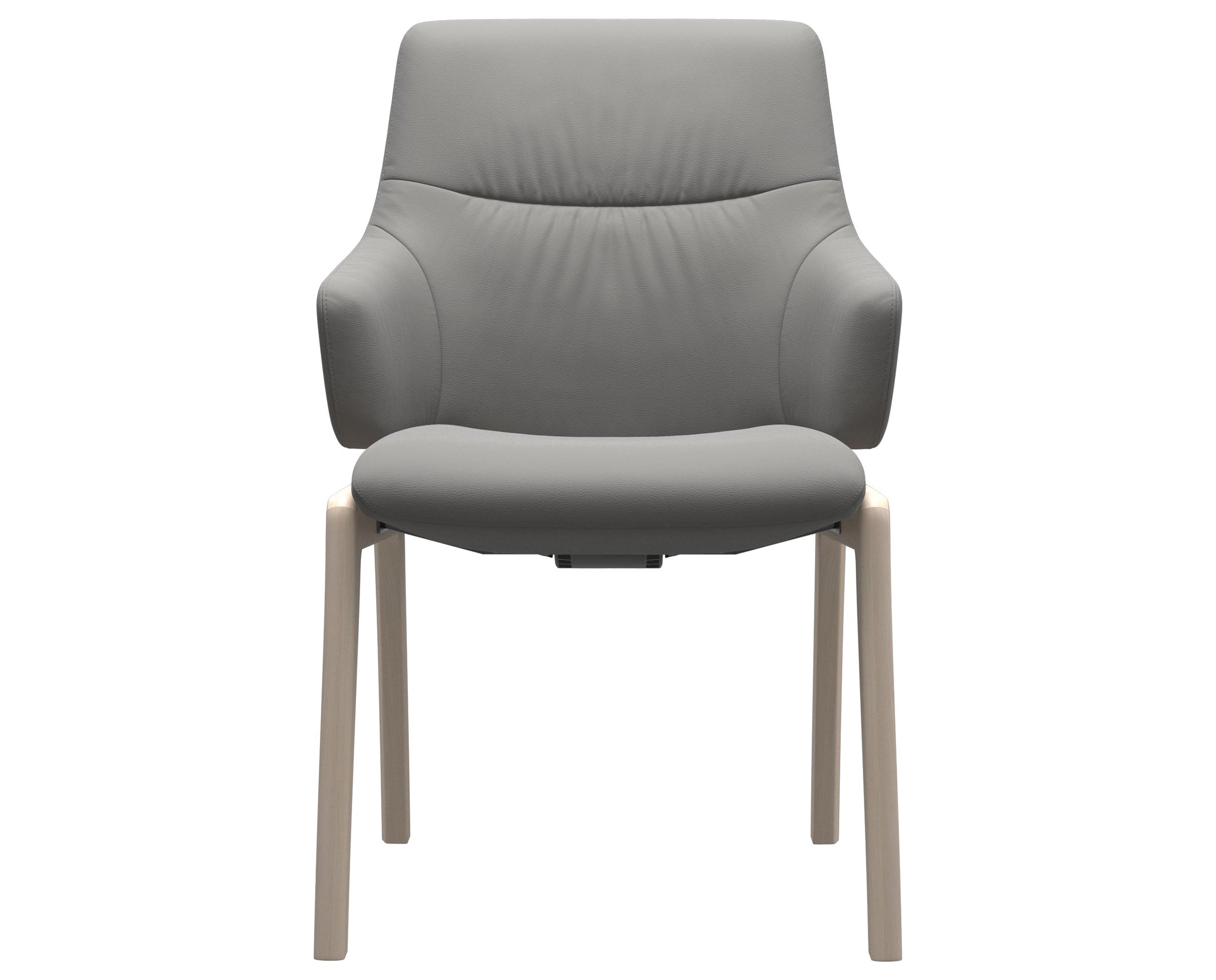 Paloma Leather Silver Grey and Whitewash Base | Stressless Mint Low Back D100 Dining Chair w/Arms | Valley Ridge Furniture