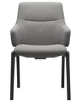Paloma Leather Silver Grey and Black Base | Stressless Mint Low Back D100 Dining Chair w/Arms | Valley Ridge Furniture