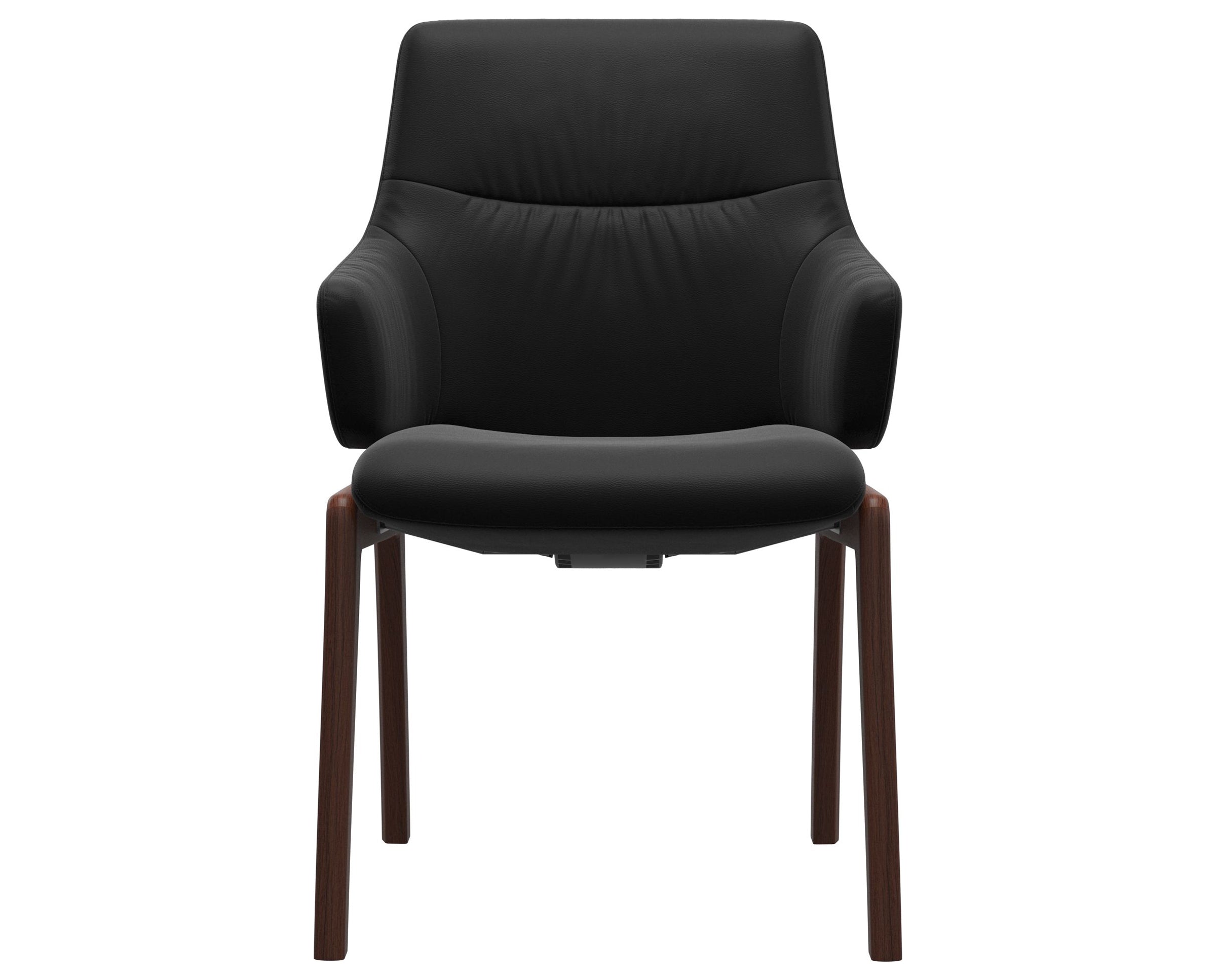 Paloma Leather Black and Walnut Base | Stressless Mint Low Back D100 Dining Chair w/Arms | Valley Ridge Furniture