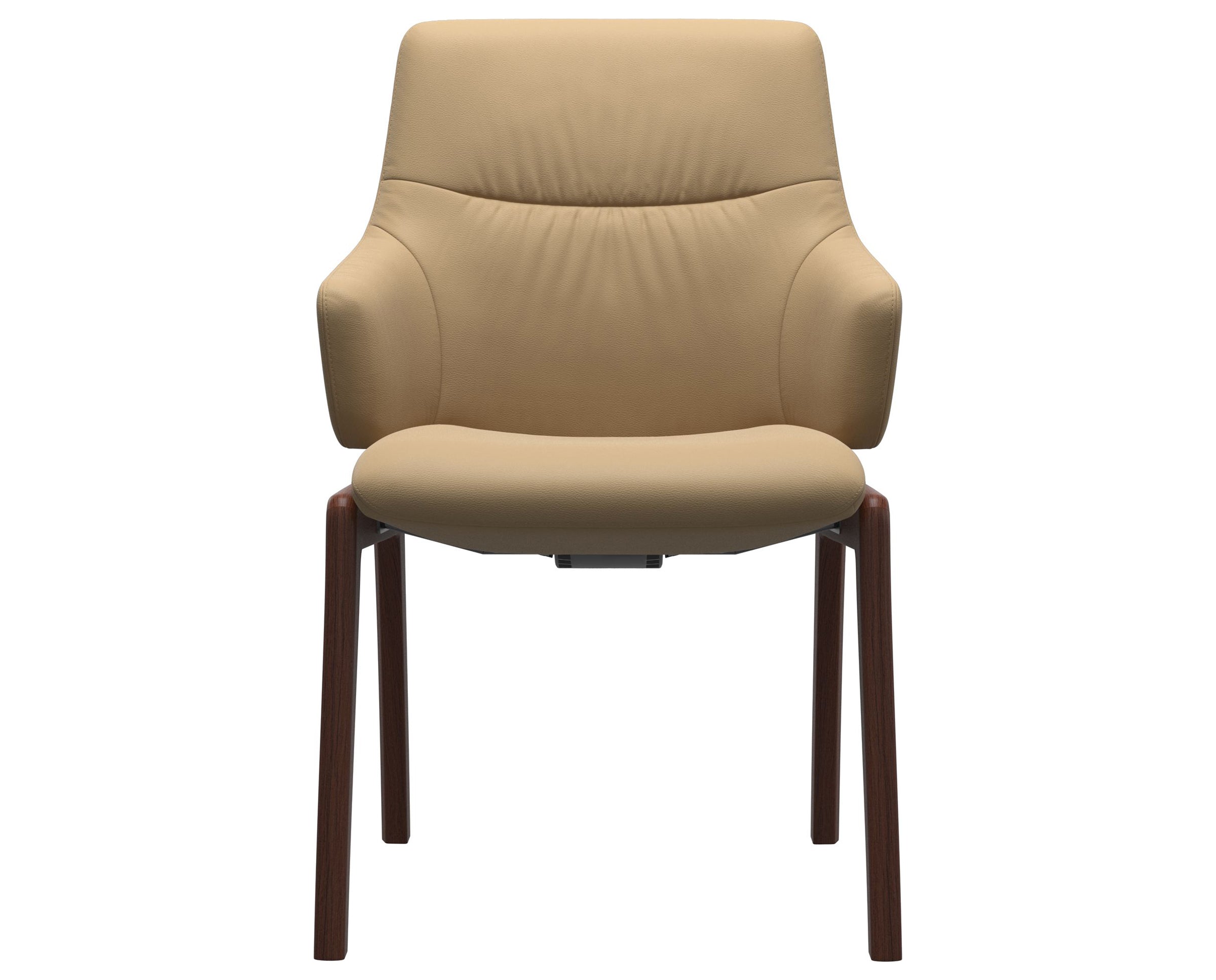 Paloma Leather Sand and Walnut Base | Stressless Mint Low Back D100 Dining Chair w/Arms | Valley Ridge Furniture