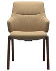 Paloma Leather Sand and Walnut Base | Stressless Mint Low Back D100 Dining Chair w/Arms | Valley Ridge Furniture