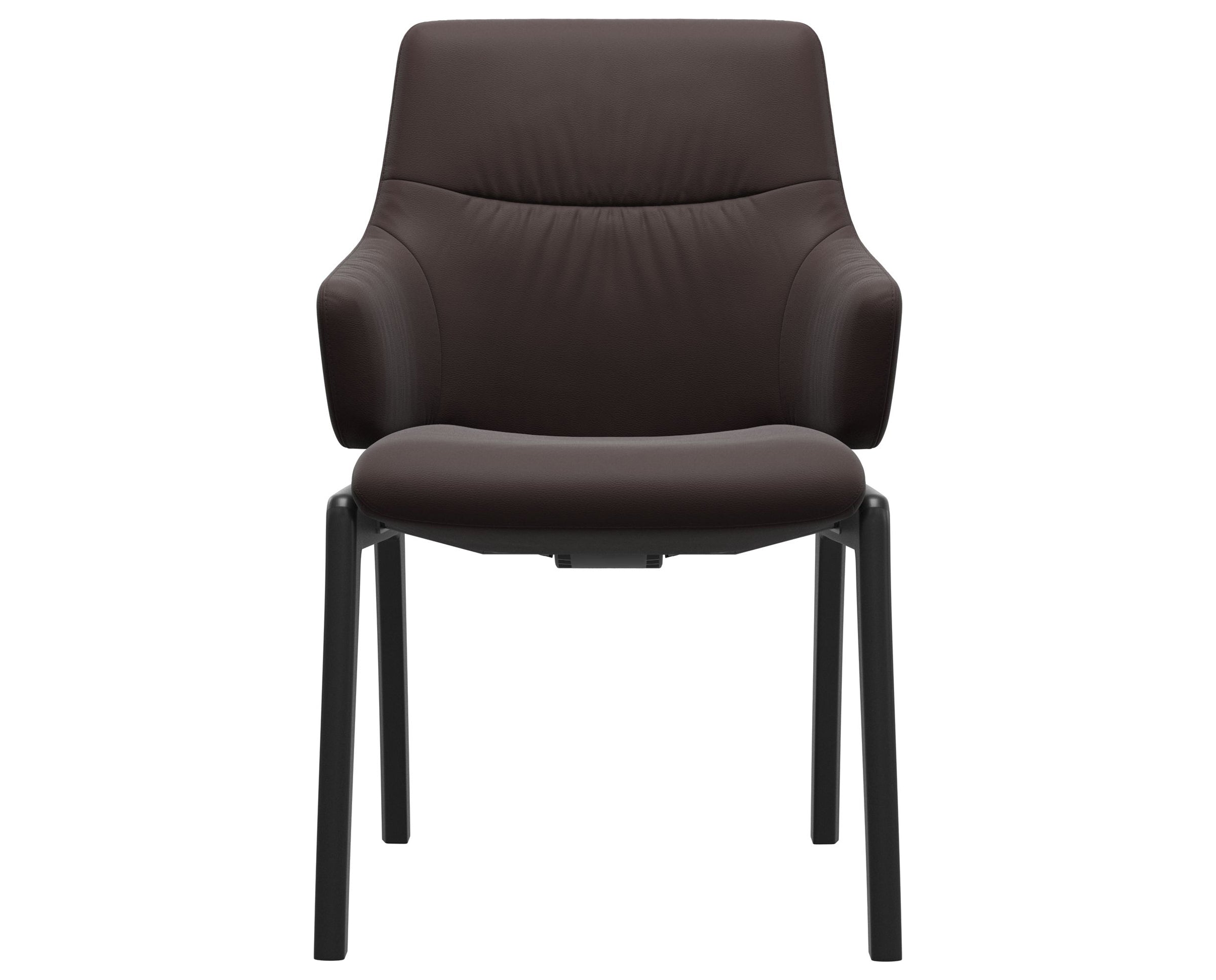 Paloma Leather Chocolate and Black Base | Stressless Mint Low Back D100 Dining Chair w/Arms | Valley Ridge Furniture
