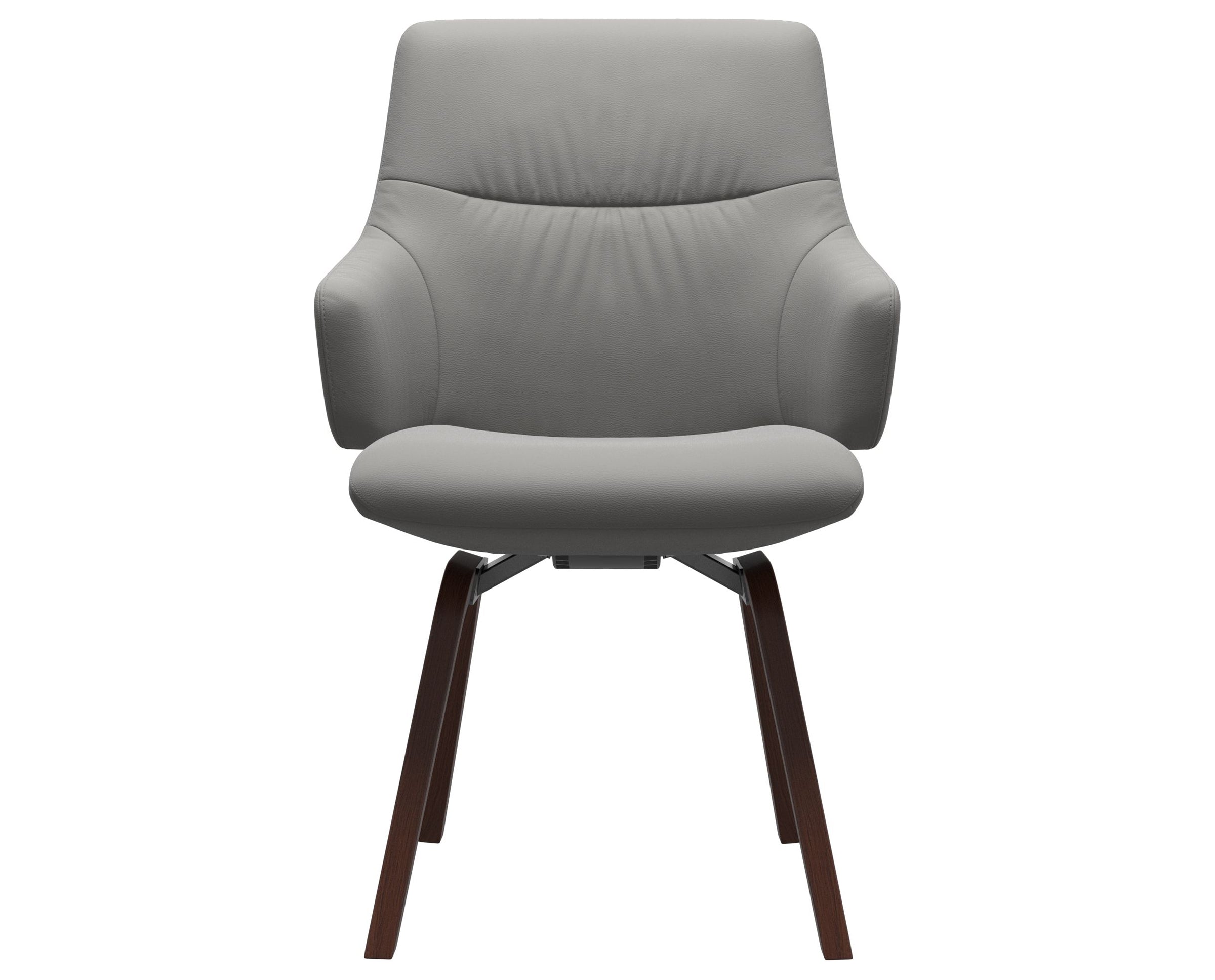 Paloma Leather Silver Grey and Walnut Base | Stressless Mint Low Back D200 Dining Chair w/Arms | Valley Ridge Furniture