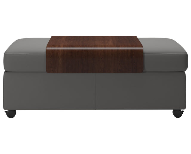 Paloma Leather Silver Grey and Brown Finish | Stressless Double Ottoman with Table | Valley Ridge Furniture