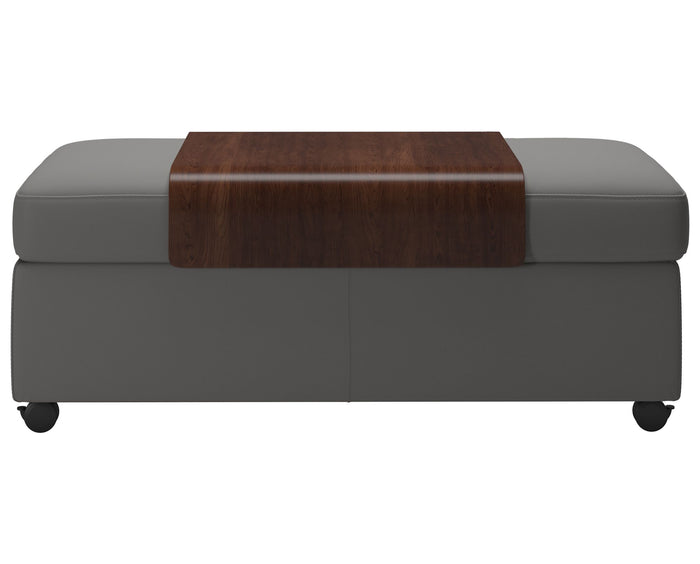 Paloma Leather Silver Grey & Brown Finish | Stressless Double Ottoman with Table | Valley Ridge Furniture