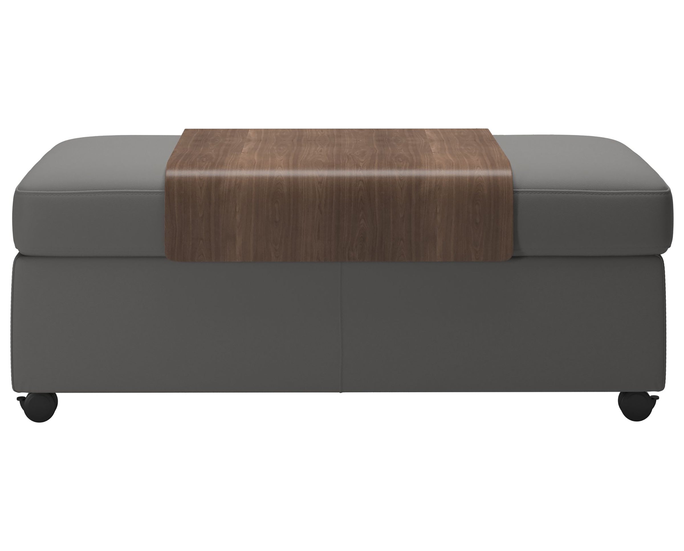 Paloma Leather Silver Grey and Walnut Finish | Stressless Double Ottoman with Table | Valley Ridge Furniture