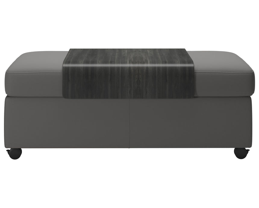 Paloma Leather Silver Grey and Grey Finish | Stressless Double Ottoman with Table | Valley Ridge Furniture
