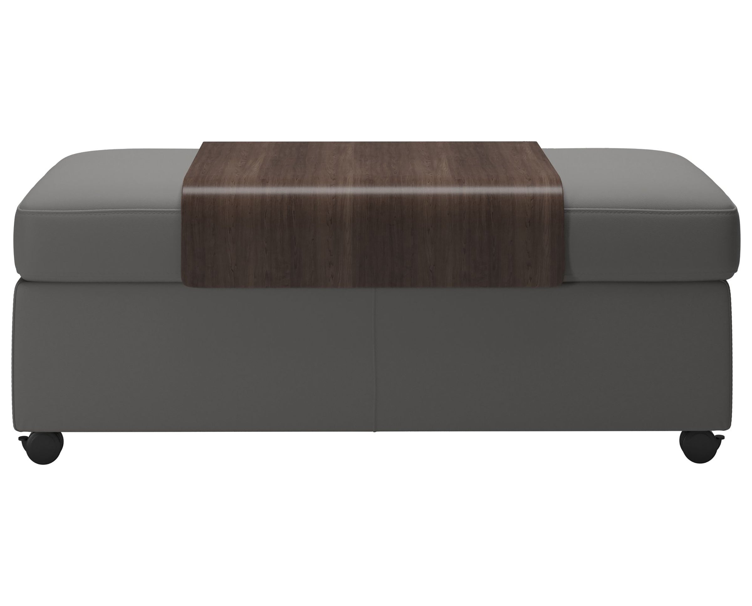 Paloma Leather Silver Grey and Wenge Finish | Stressless Double Ottoman with Table | Valley Ridge Furniture