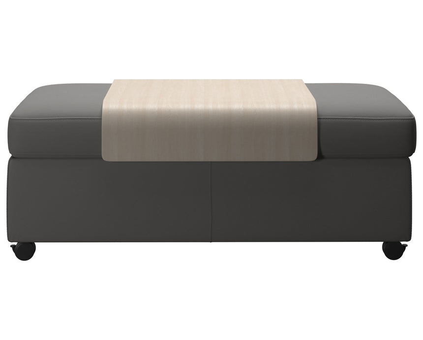 Paloma Leather Silver Grey and Whitewash Finish | Stressless Double Ottoman with Table | Valley Ridge Furniture