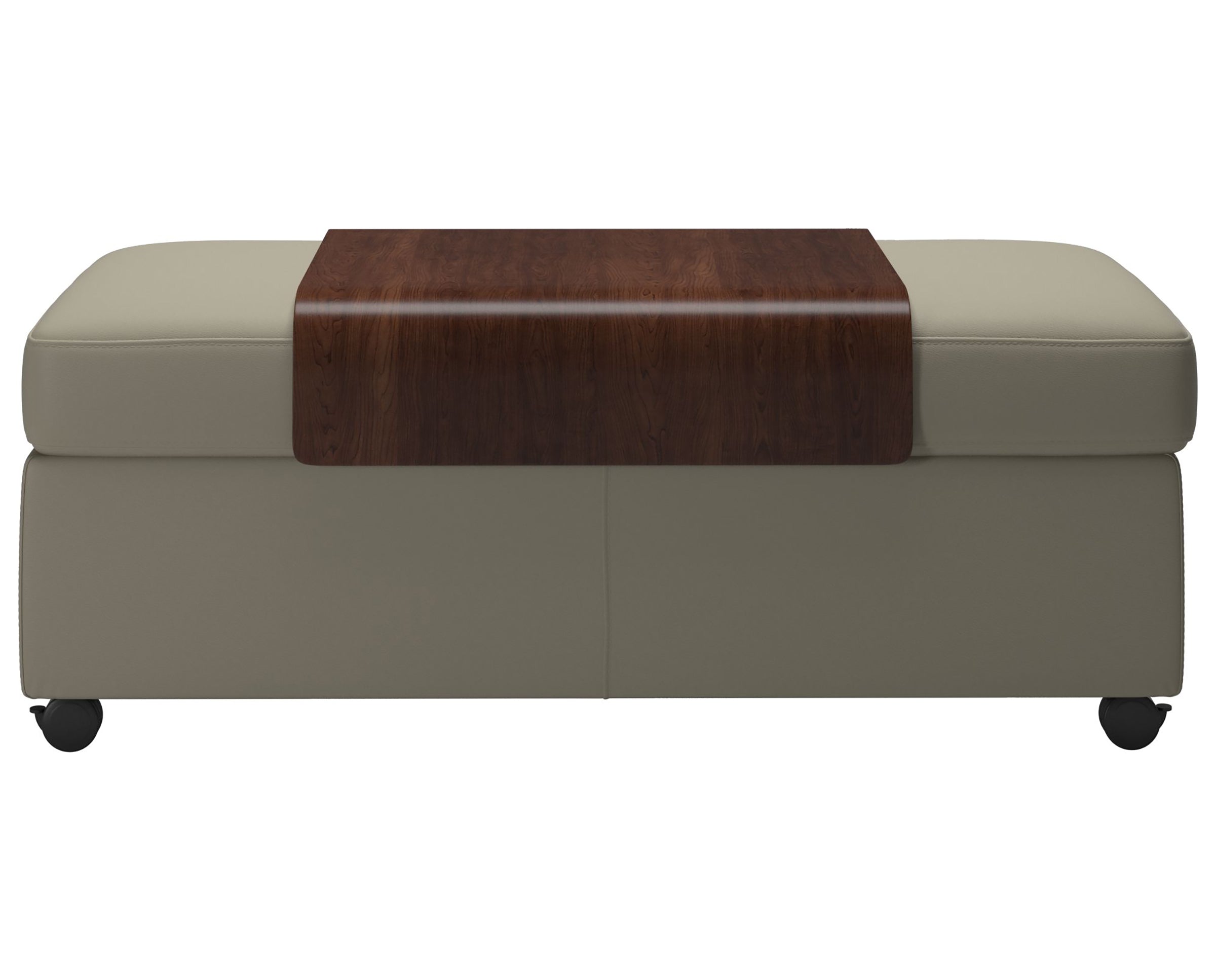 Paloma Leather Light Grey and Brown Finish | Stressless Double Ottoman with Table | Valley Ridge Furniture