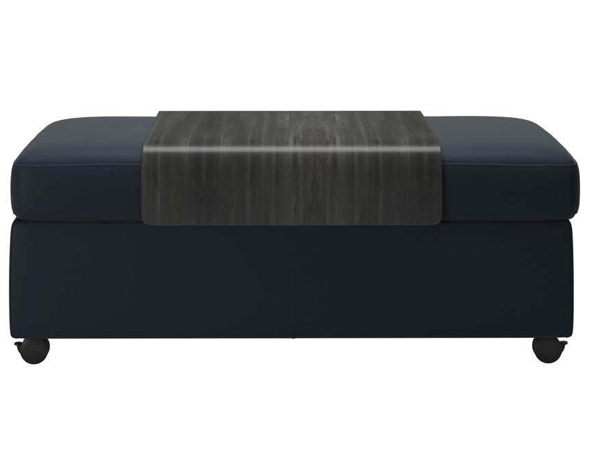 Paloma Leather Oxford Blue and Grey Finish | Stressless Double Ottoman with Table | Valley Ridge Furniture
