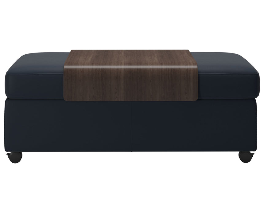 Paloma Leather Oxford Blue and Wenge Finish | Stressless Double Ottoman with Table | Valley Ridge Furniture
