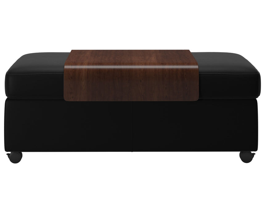 Paloma Leather Black and Brown Finish | Stressless Double Ottoman with Table | Valley Ridge Furniture
