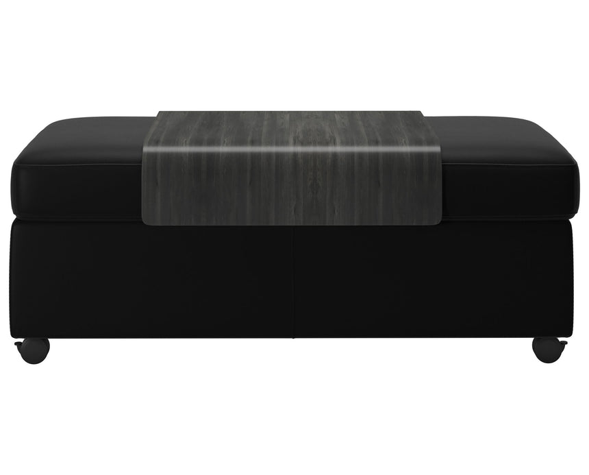 Paloma Leather Black and Grey Finish | Stressless Double Ottoman with Table | Valley Ridge Furniture