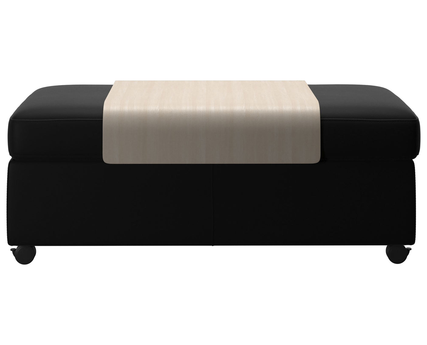 Paloma Leather Black and Whitewash Finish | Stressless Double Ottoman with Table | Valley Ridge Furniture