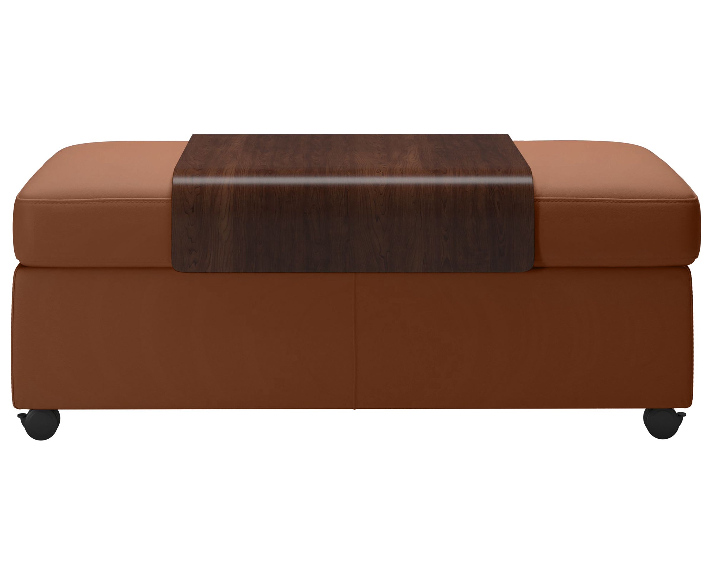 Paloma Leather New Cognac and Brown Finish | Stressless Double Ottoman with Table | Valley Ridge Furniture