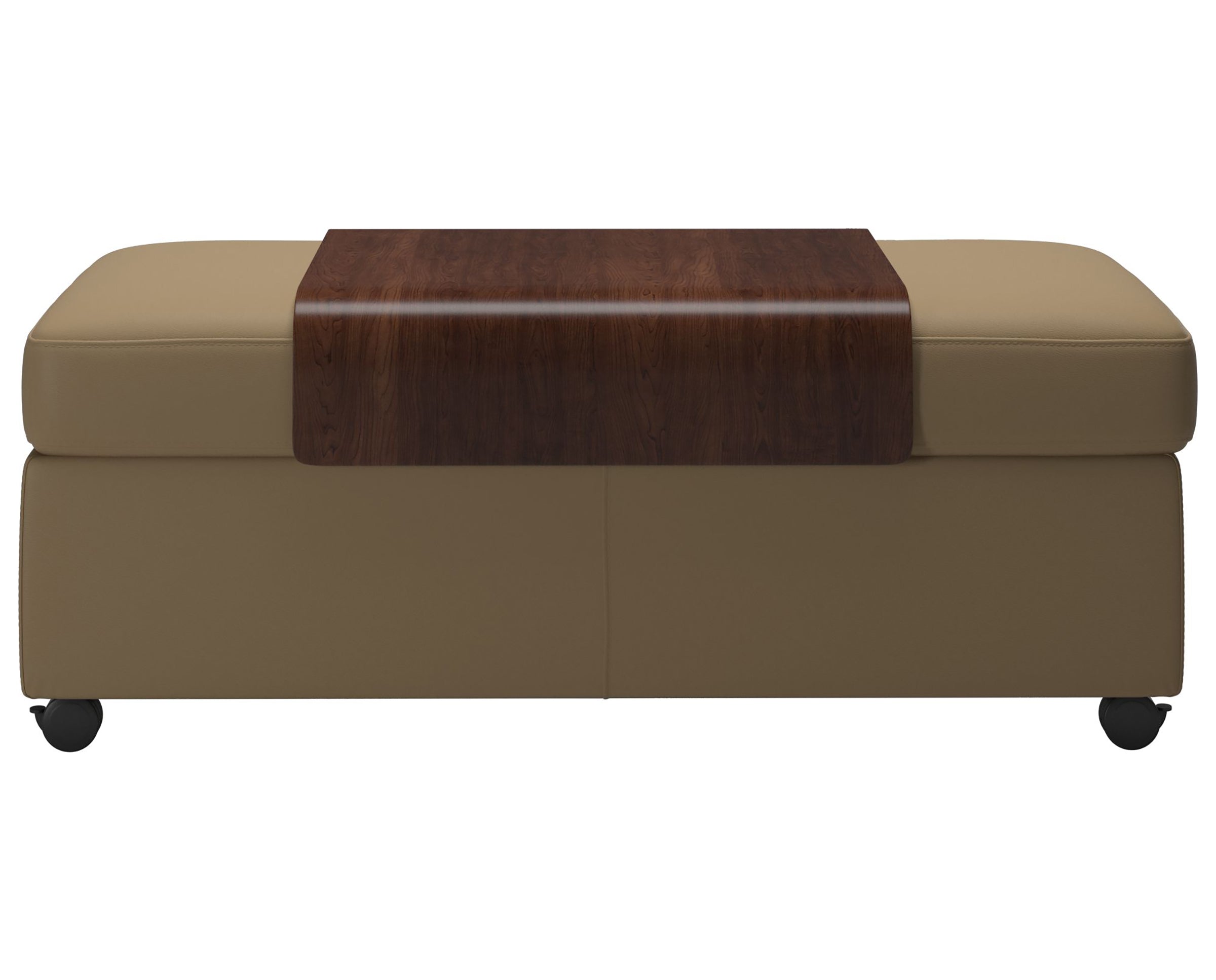 Paloma Leather Sand and Brown Finish | Stressless Double Ottoman with Table | Valley Ridge Furniture