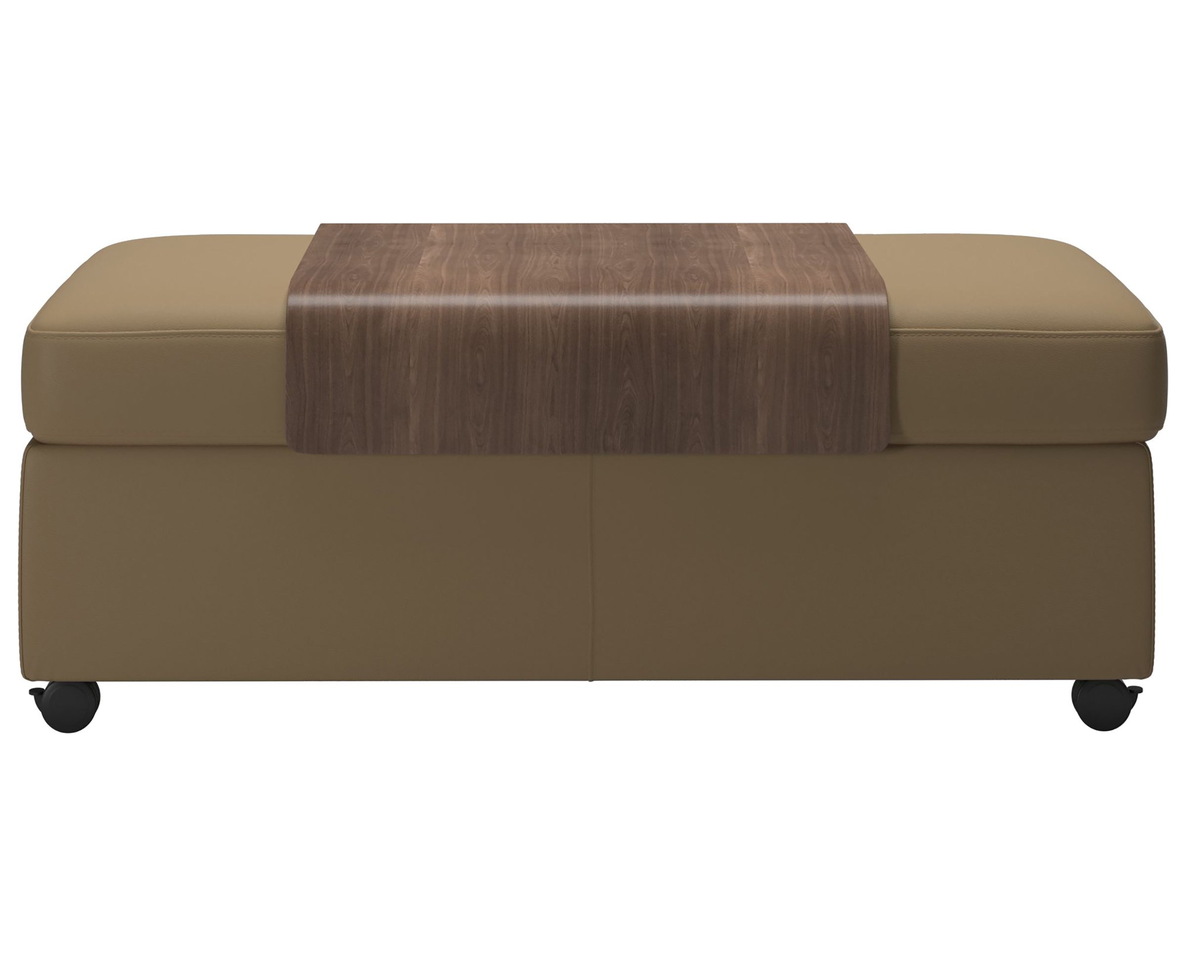 Paloma Leather Sand and Walnut Finish | Stressless Double Ottoman with Table | Valley Ridge Furniture