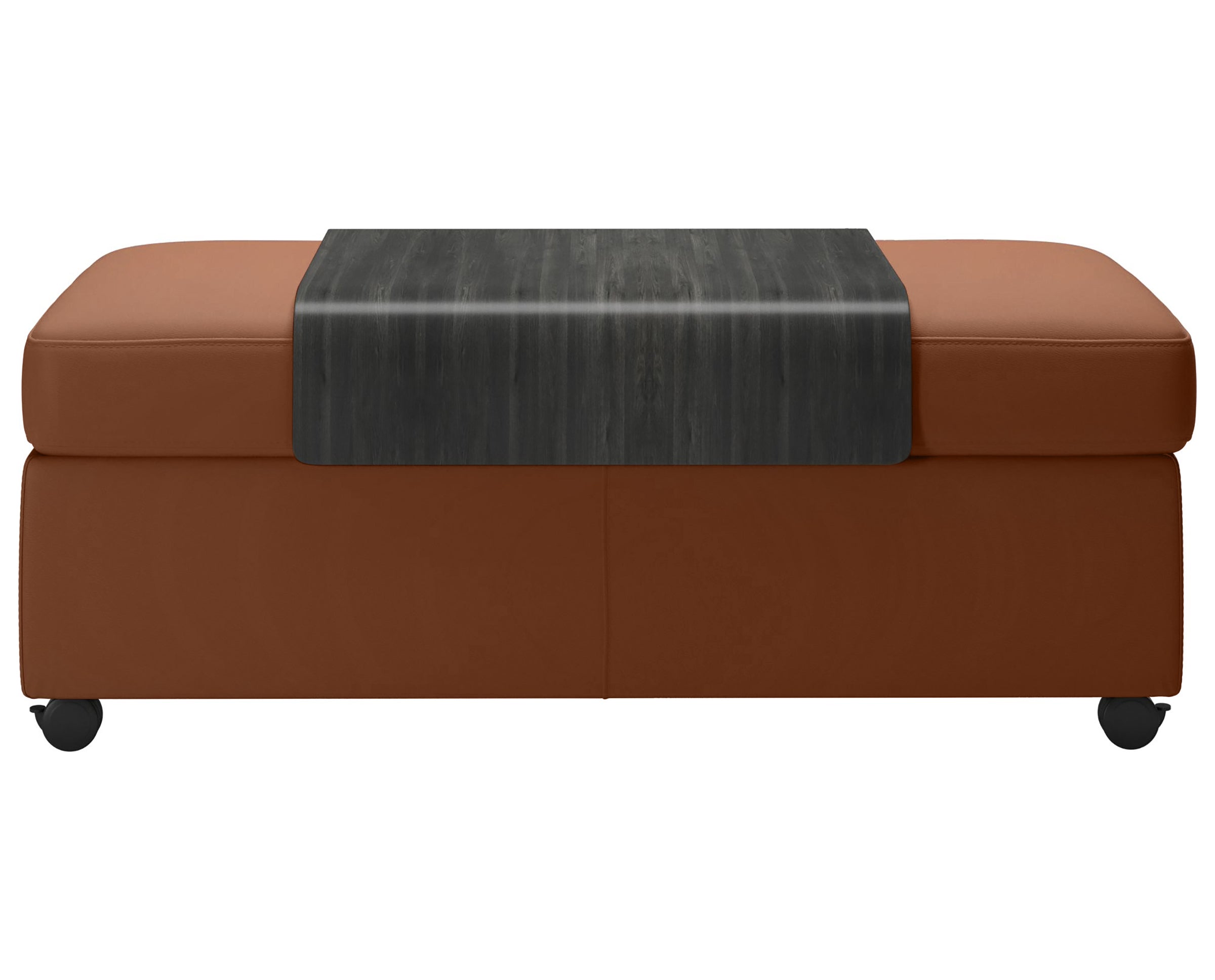 Paloma Leather New Cognac and Grey Finish | Stressless Double Ottoman with Table | Valley Ridge Furniture