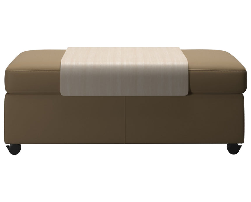 Paloma Leather Sand and Whitewash Finish | Stressless Double Ottoman with Table | Valley Ridge Furniture