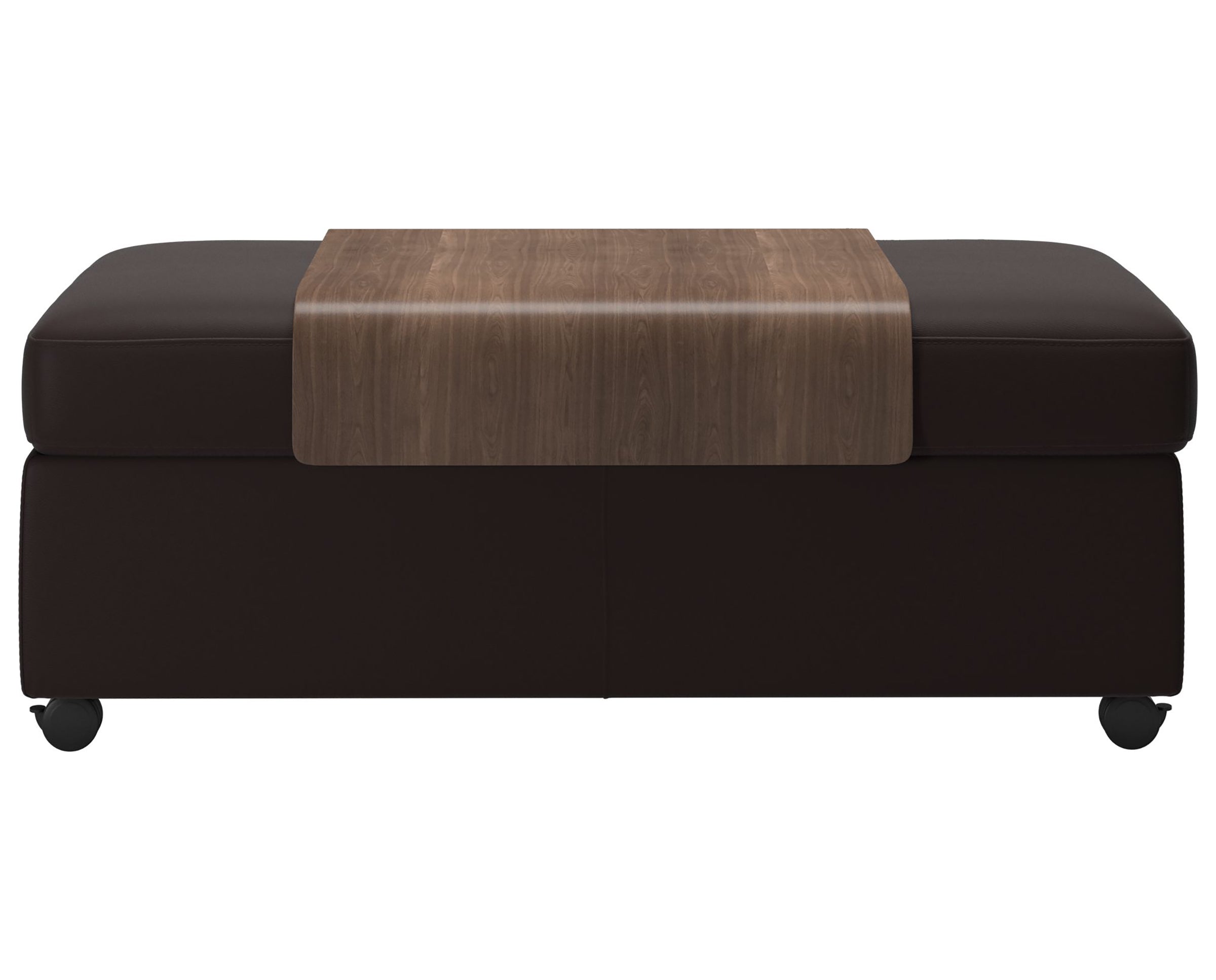 Paloma Leather Chocolate and Walnut Finish | Stressless Double Ottoman with Table | Valley Ridge Furniture