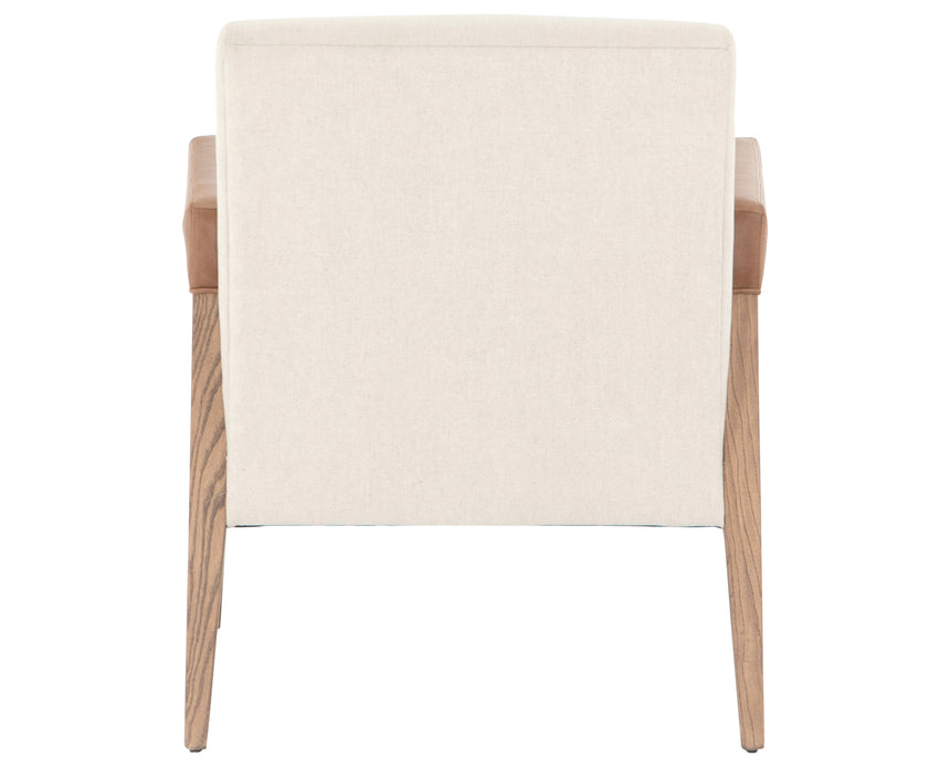 Harbor Natural Fabric & Lamont Nettlewood with Chaps Saddle Leather | Reuben Chair | Valley Ridge Furniture