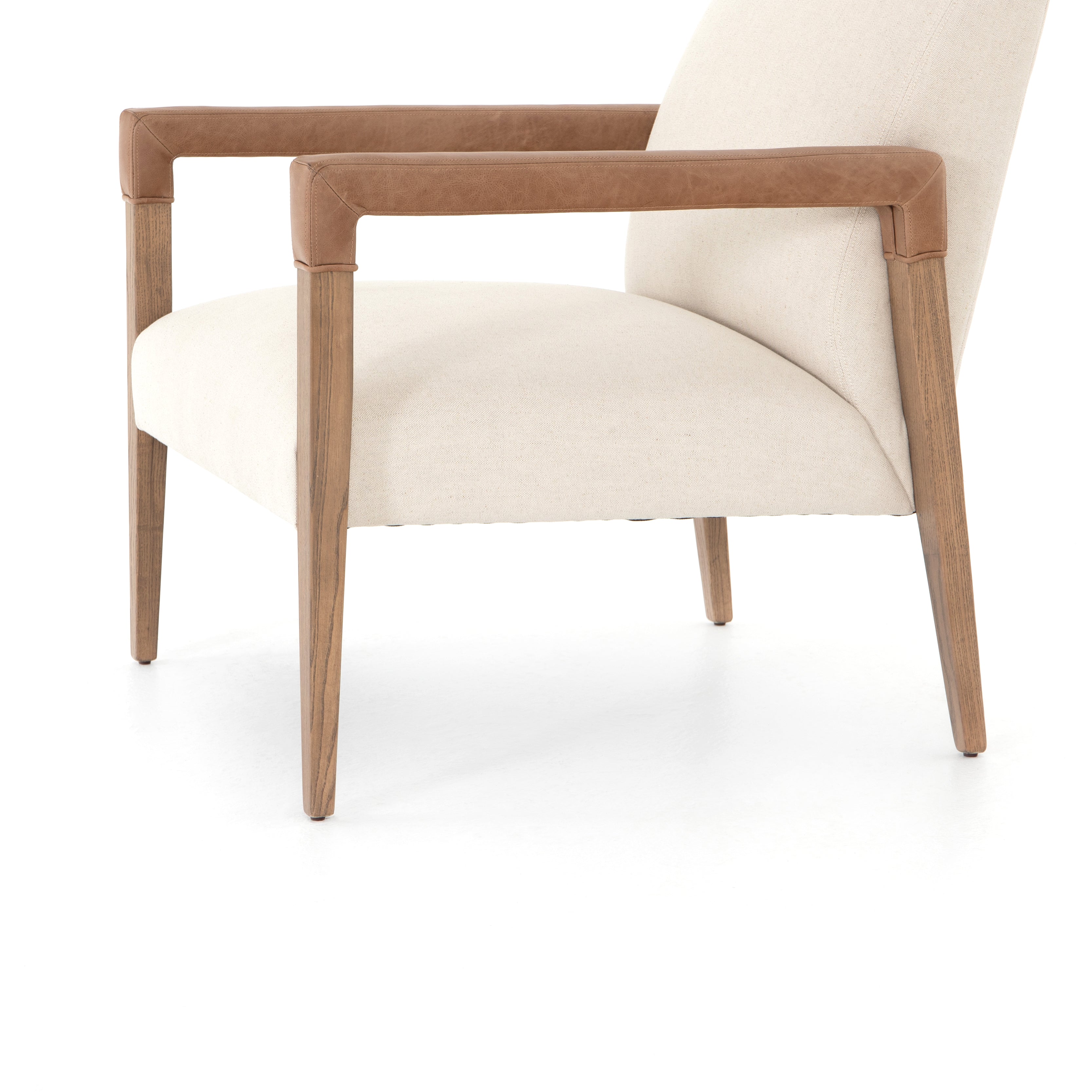 Harbor Natural Fabric &amp; Lamont Nettlewood with Chaps Saddle Leather | Reuben Chair | Valley Ridge Furniture