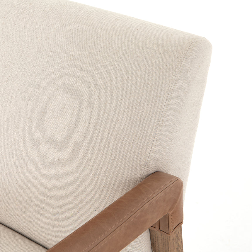 Harbor Natural Fabric & Lamont Nettlewood with Chaps Saddle Leather | Reuben Chair | Valley Ridge Furniture