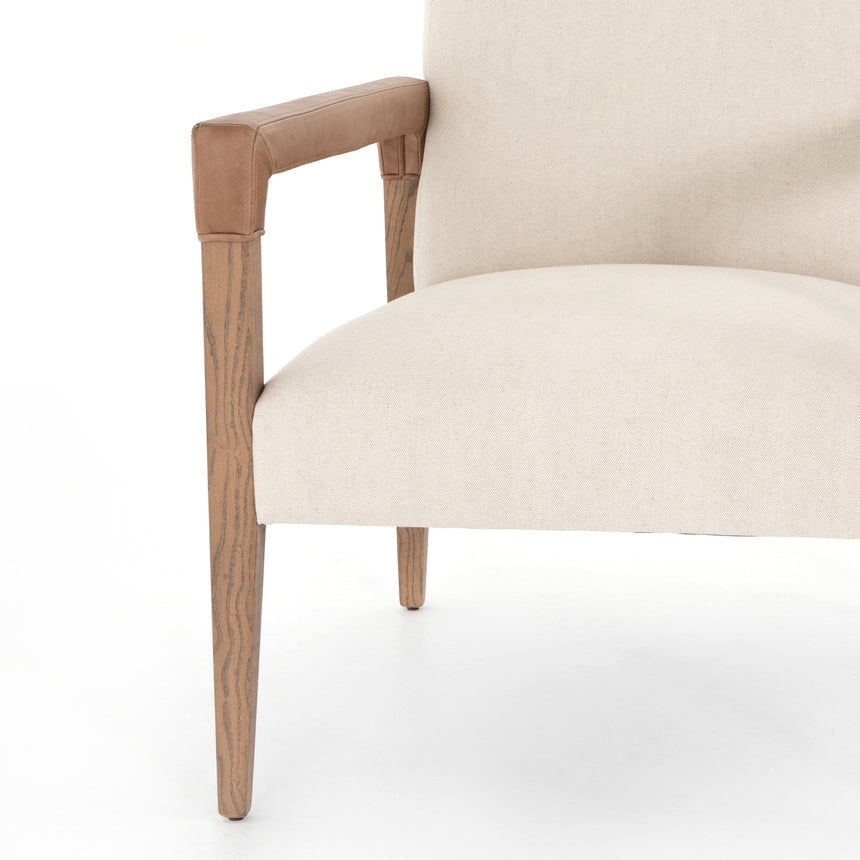 Harbor Natural Fabric & Lamont Nettlewood with Chaps Saddle Leather | Reuben Chair | Valley Ridge Furniture