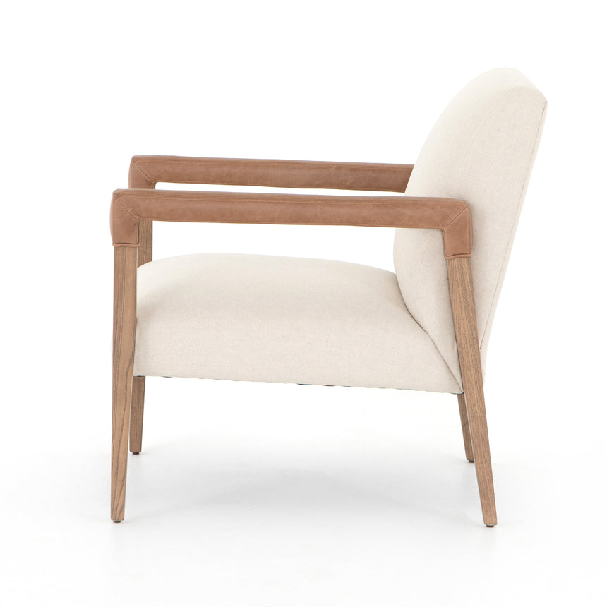 Harbor Natural Fabric & Lamont Nettlewood with Chaps Saddle Leather | Reuben Chair | Valley Ridge Furniture