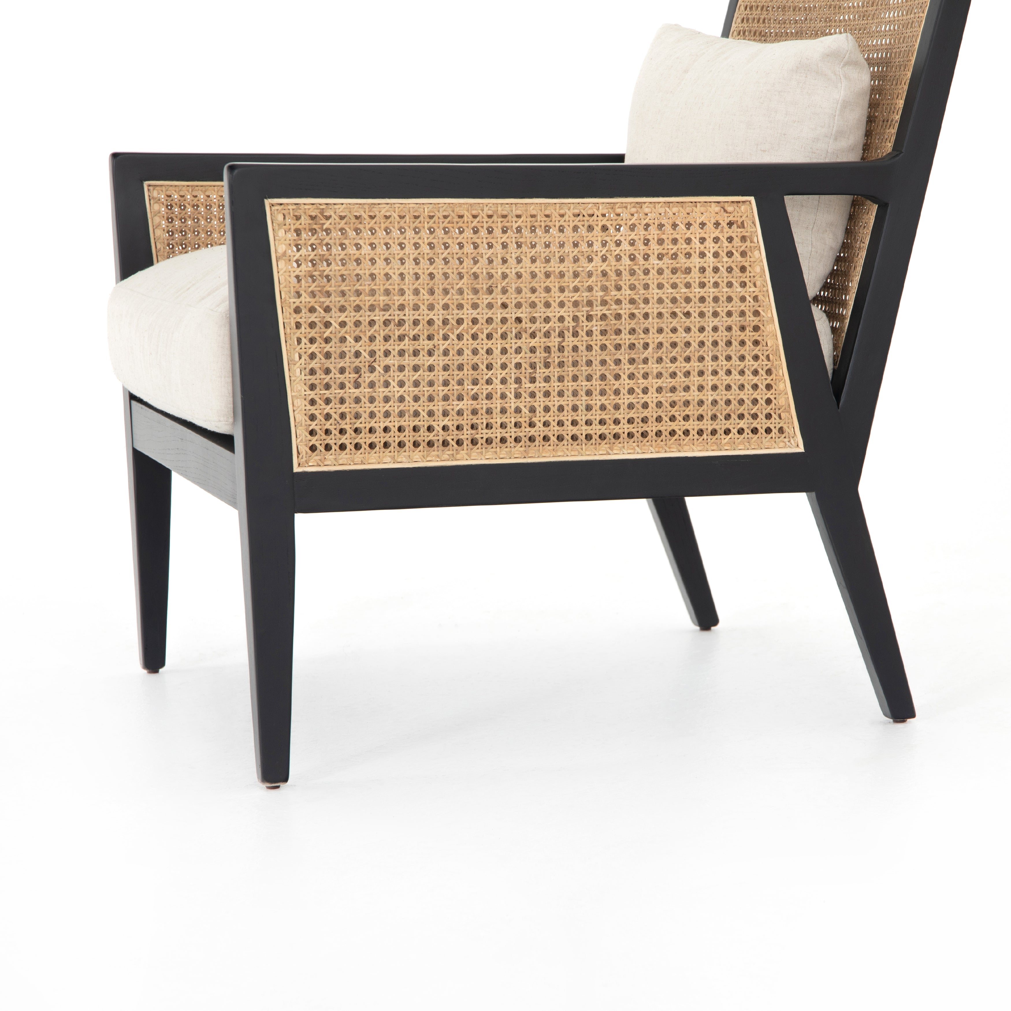Savile Flax Fabric and Natural Cane with Brushed Ebony Parawood | Antonia Cane Chair | Valley Ridge Furniture