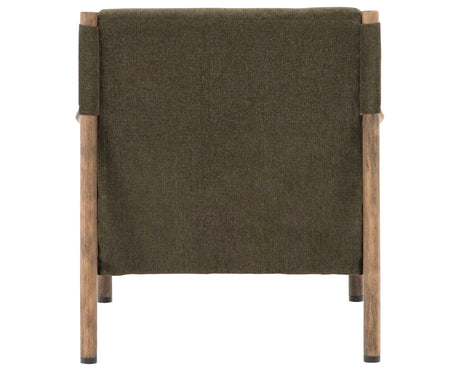 Sutton Olive Fabric & Natural Cane Rattan with Distressed Natural Parawood & Gunmetal Iron | Kempsey Chair | Valley Ridge Furniture