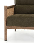 Sutton Olive Fabric & Natural Cane Rattan with Distressed Natural Parawood & Gunmetal Iron | Kempsey Chair | Valley Ridge Furniture