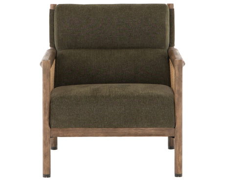Sutton Olive Fabric & Natural Cane Rattan with Distressed Natural Parawood & Gunmetal Iron | Kempsey Chair | Valley Ridge Furniture