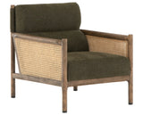 Sutton Olive Fabric & Natural Cane Rattan with Distressed Natural Parawood & Gunmetal Iron | Kempsey Chair | Valley Ridge Furniture